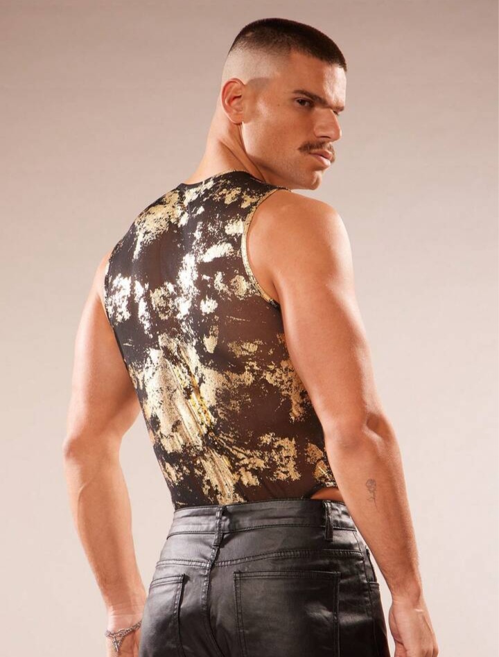 Men's Gold Foil Graphic Sleeveless Jumpsuit